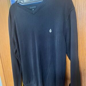 Volcom Men's V-Neck Sweater in Black with White Logo